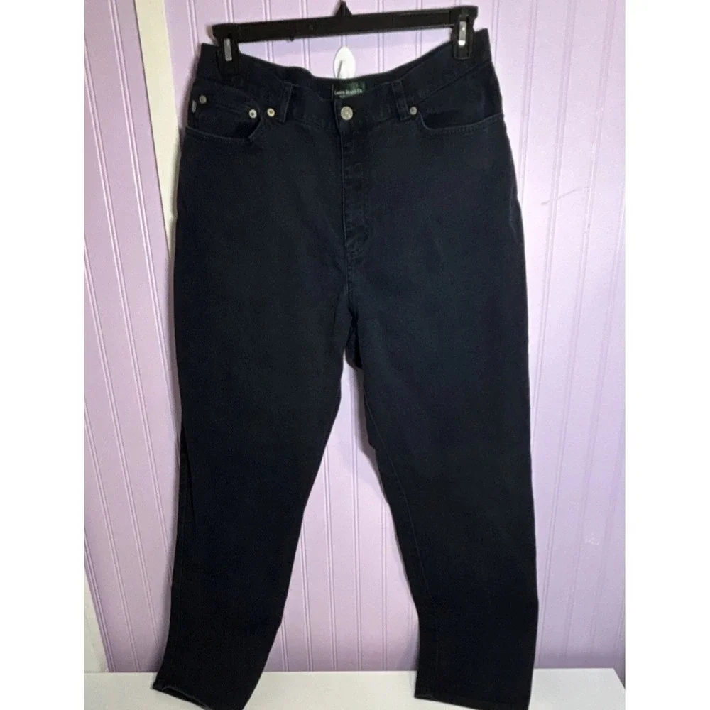 Lauren Jeans Co. Ralph Lauren Black Denim Jeans Cotton Lycra Zip Button 5-Pocket - Picture 1 of 5